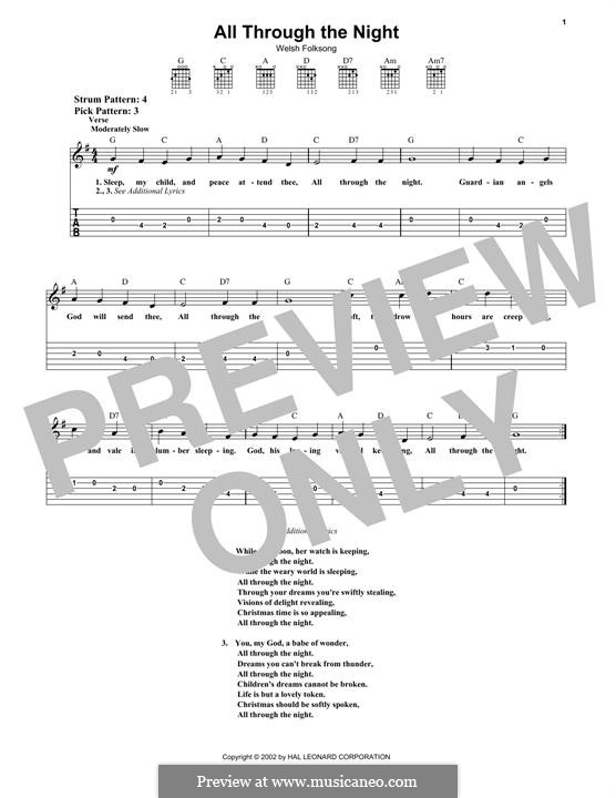 All Through the Night (Printable scores): Für Gitarre mit Tabulatur by folklore