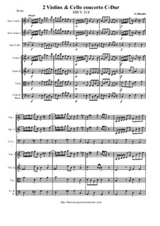 Concerto for Two Violins and Cello and Strings in C Major, HWV 318: Score and parts by Georg Friedrich Händel