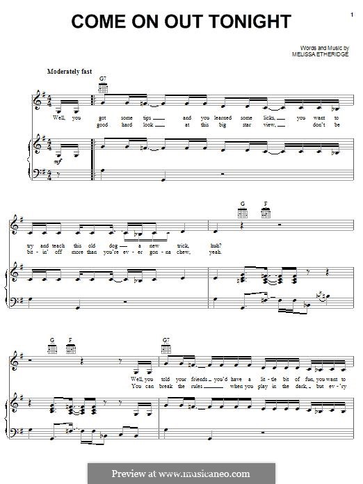 Come on Out Tonight: Für Stimme und Klavier (oder Gitarre) by Melissa Etheridge