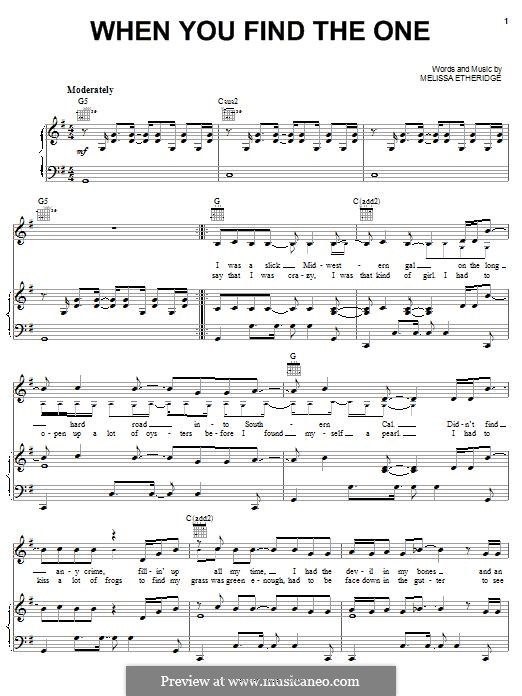 When You Find the One: Für Stimme und Klavier (oder Gitarre) by Melissa Etheridge