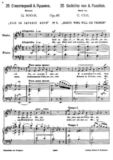 Fünfundzwanzig Gedichte von Puschkin, Op.57: Nr.1 Marys Wohl will ich trinken by César Cui