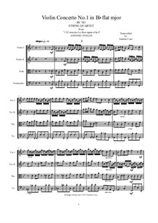 La stravaganza. Twelve Violin Concertos, Op.4: Violin Concerto No.1 in B Flat Major. Version for string quartet, RV 383 by Antonio Vivaldi