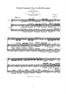 La stravaganza. Twelve Violin Concertos, Op.4: Violin Concerto No.1 in B Flat Major. Version for violin and piano, RV 383 by Antonio Vivaldi