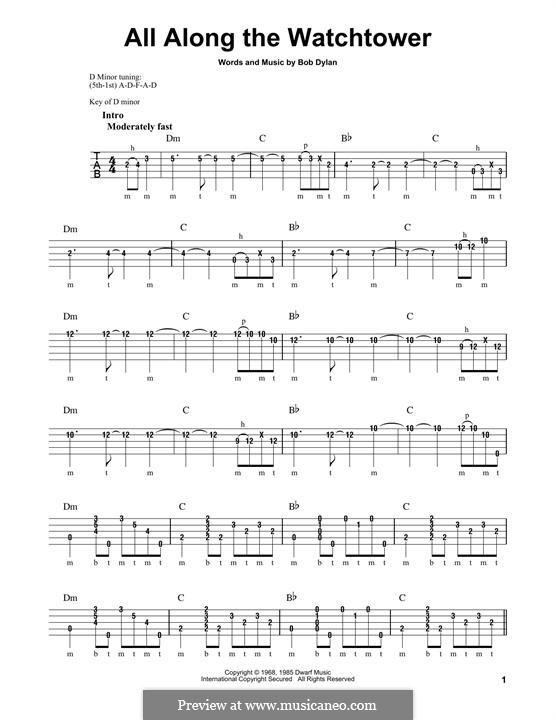 All Along the Watchtower: For banjo by Bob Dylan