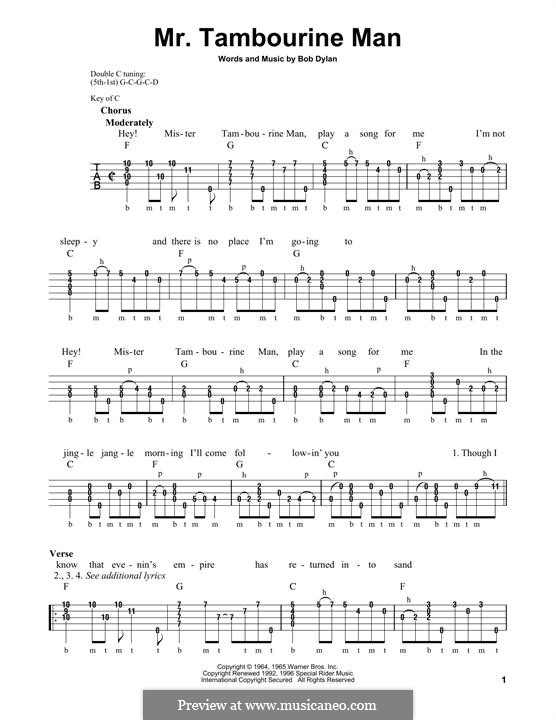 Mr. Tambourine Man: For banjo by Bob Dylan