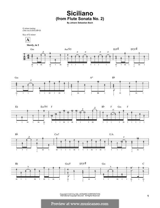 Sonate für Flöte und Cembalo Nr.2 in Es-Dur, BWV 1031: Siciliano. Arrangement for banjo by Johann Sebastian Bach