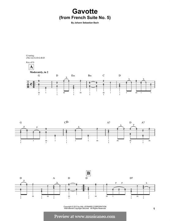 Suite für Cello Nr.5 in c-Moll, BWV 1011: Gavotte I. Version for banjo by Johann Sebastian Bach