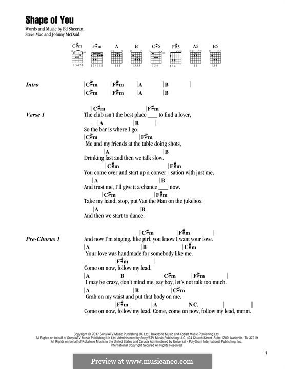 Shape Of You: Melodische Linie by Ed Sheeran, Steve Mac, John McDaid