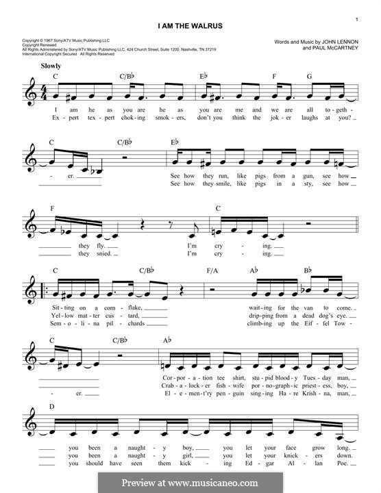 I am the Walrus (The Beatles): Melodische Linie by John Lennon, Paul McCartney