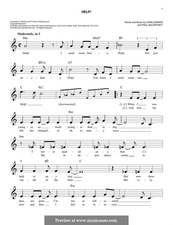 Help! (The Beatles): Melodische Linie by John Lennon, Paul McCartney