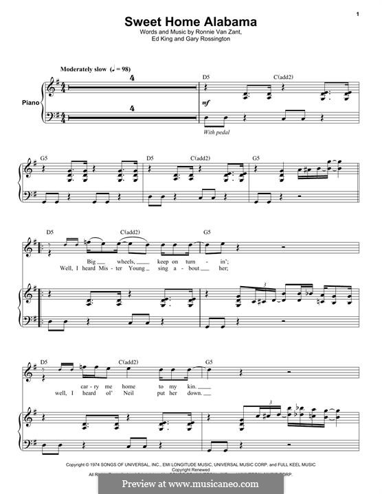 Sweet Home Alabama (Lynyrd Skynyrd): Für Stimme und Klavier by Ed King, Gary Rossington, Ronnie Van Zant