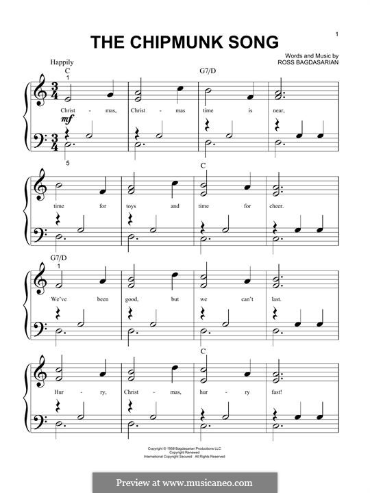 The Chipmunk Song (Alvin and the Chipmunks): Für Klavier by Ross Bagdasarian