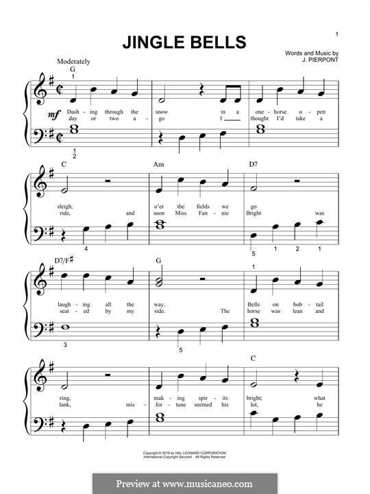 Piano version (printable scores): Big notes by James Lord Pierpont