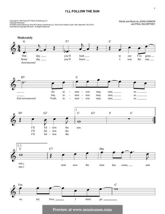 I'll Follow the Sun (The Beatles): Melodische Linie by John Lennon, Paul McCartney