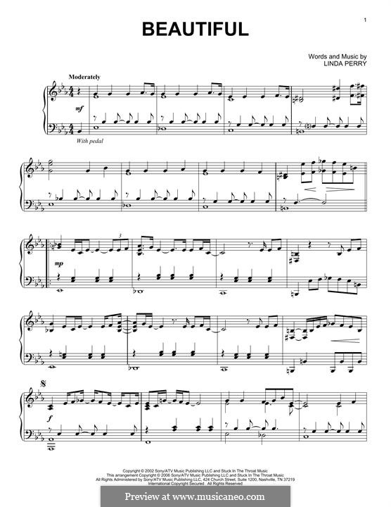 Beautifull (Christina Aguilera & Beverly McClellan): Für Klavier by Linda Perry