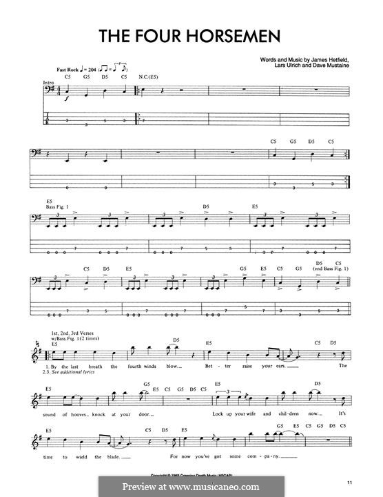 The Four Horsemen (Metallica): Für Bassgitarre mit Tabulatur by Dave Mustaine, James Hetfield, Lars Ulrich
