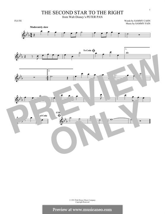 The Second Star to the Right (from Peter Pan): Für Flöte by Sammy Fain