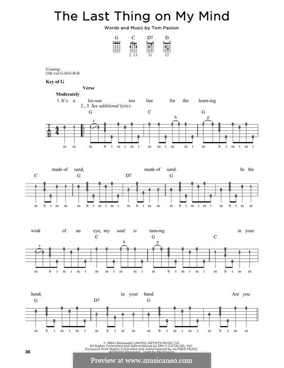 The Last Thing on My Mind: For banjo by Tom Paxton