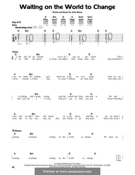 Waiting on the World to Change: Für Gitarre mit Tabulatur by John Mayer