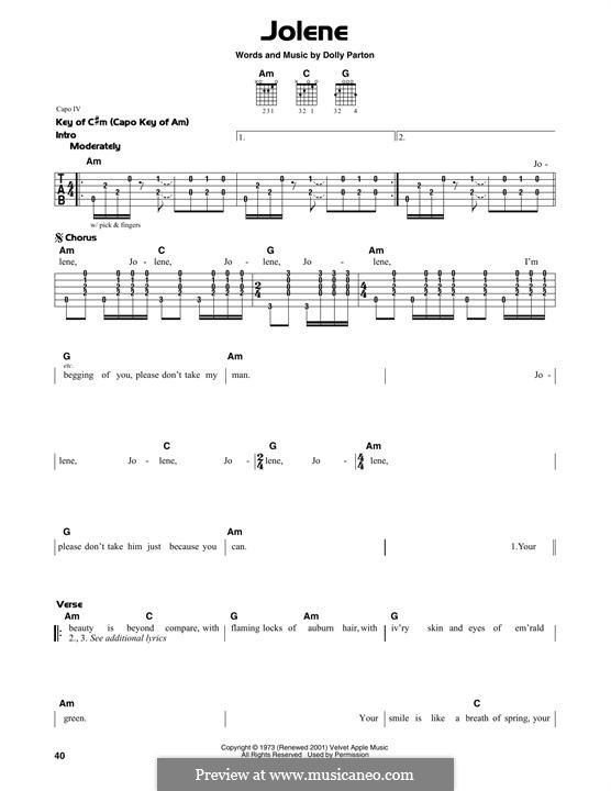 Jolene: Für Gitarre mit Tabulatur by Dolly Parton