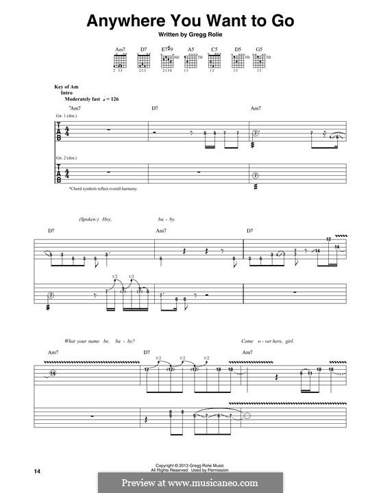 Anywhere You Want To Go (Santana): Für Gitarre mit Tabulatur by Gregg Rolie