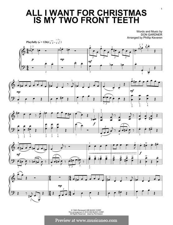All I Want for Christmas Is My Two Front Teeth: Für Klavier by Don Gardner