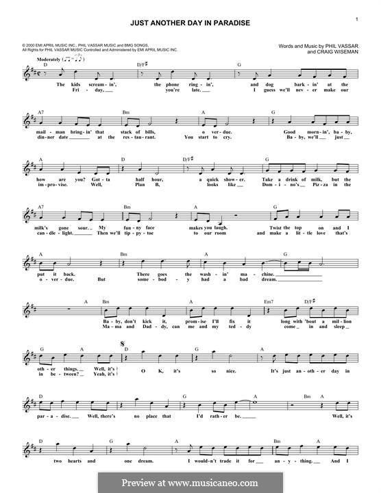 Just Another Day in Paradise: Text und Akkorde by Craig Wiseman, Phil Vassar