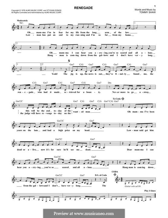 Renegade (Styx): Melodische Linie by Tommy Shaw