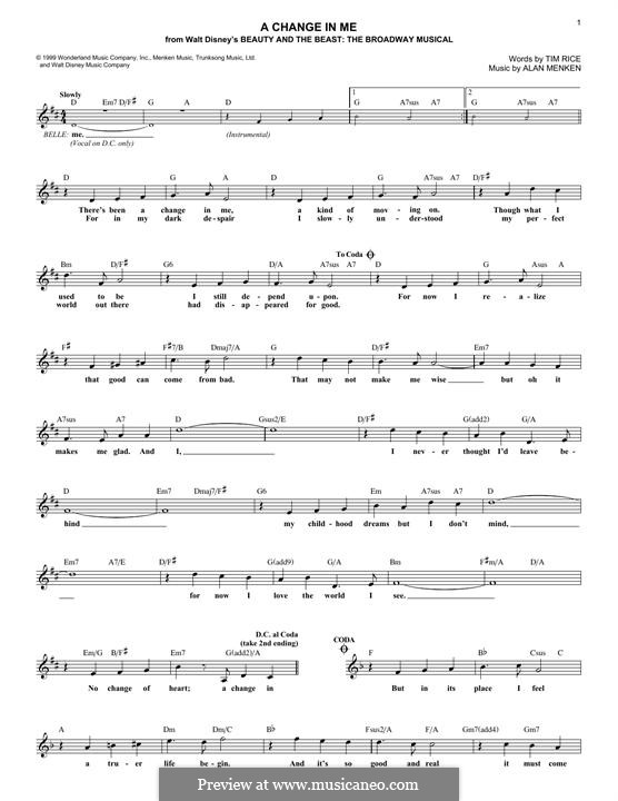 A Change in Me (from Beauty and the Beast: The Broadway Musical): Melodische Linie by Alan Menken