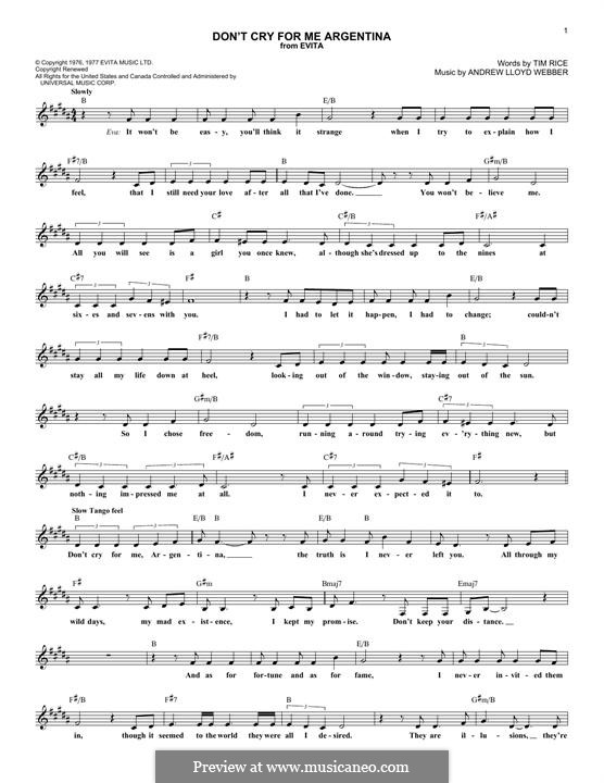 Don T Cry For Me Argentina Text Deutsch Don't Cry for Me Argentina (Evita) von A.L. Webber - Noten auf MusicaNeo