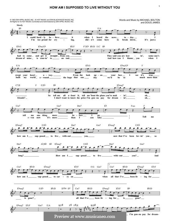 How am I Supposed to Live without You (Michael Bolton): Text und Akkorde by Doug James