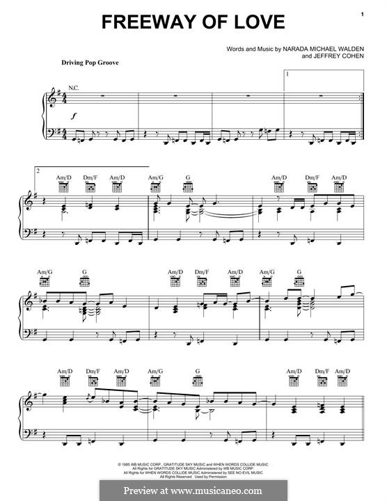 Freeway of Love: Für Stimme und Klavier (oder Gitarre) by Jeffrey Cohen, Narada Michael Walden