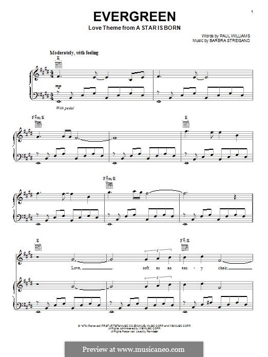 Evergreen (Love Theme from A Star Is Born): Für Stimme und Klavier (oder Gitarre) by Barbra Streisand