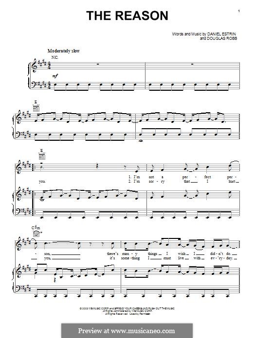 The Reason (Hoobastank): Für Stimme und Klavier (oder Gitarre) by Douglas Robb