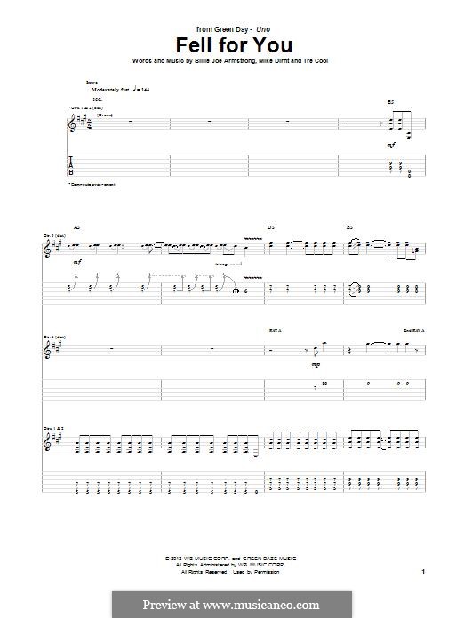 Fell for You (Green Day): Für Gitarre mit Tabulatur by Billie Joe Armstrong, Tré Cool, Mike Dirnt