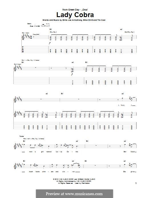 Lady Cobra (Green Day): Für Gitarre mit Tabulatur by Billie Joe Armstrong, Tré Cool, Mike Dirnt