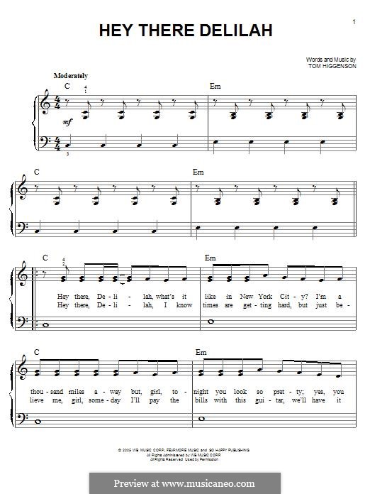 Hey There Delilah (Plain White T's): Für Klavier by Tom Higgenson