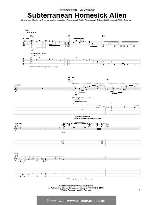 Subterranean Homesick Alien (Radiohead): Für Gitarre mit Tabulatur by Colin Greenwood, Ed O'Brien, Jonny Greenwood, Phil Selway, Thomas Yorke