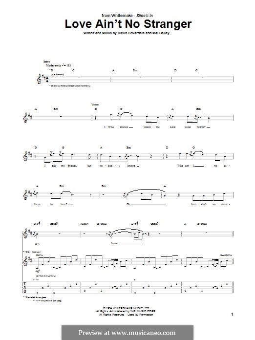 Love ain't no Stranger (Whitesnake): Für Gitarre mit Tabulatur by David Coverdale, Mel Galley