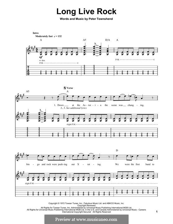 Long Live Rock (The Who): Für Gitarre mit Tabulatur by Peter Townshend