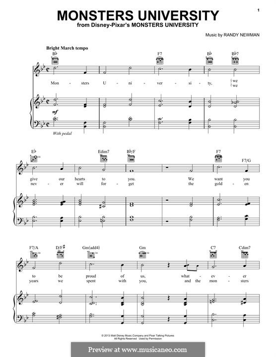 Monsters University: Für Stimme und Klavier (oder Gitarre) by Randy Newman