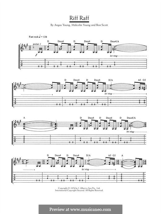 Riff Raff (AC/DC) von A. Young, B. Scott, M. Young - Noten auf MusicaNeo