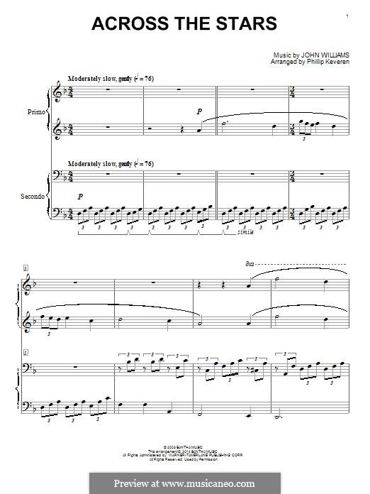 Across The Stars (from Star Wars: Attack Of The Clones): Für Klavier, vierhändig by John Williams