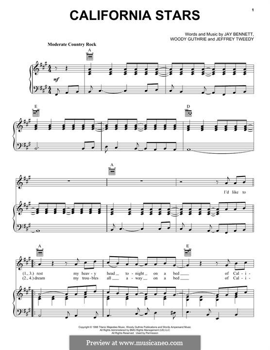 California Stars (Wilco): Für Stimme und Klavier (oder Gitarre) by Jay Bennett, Jeff Tweedy