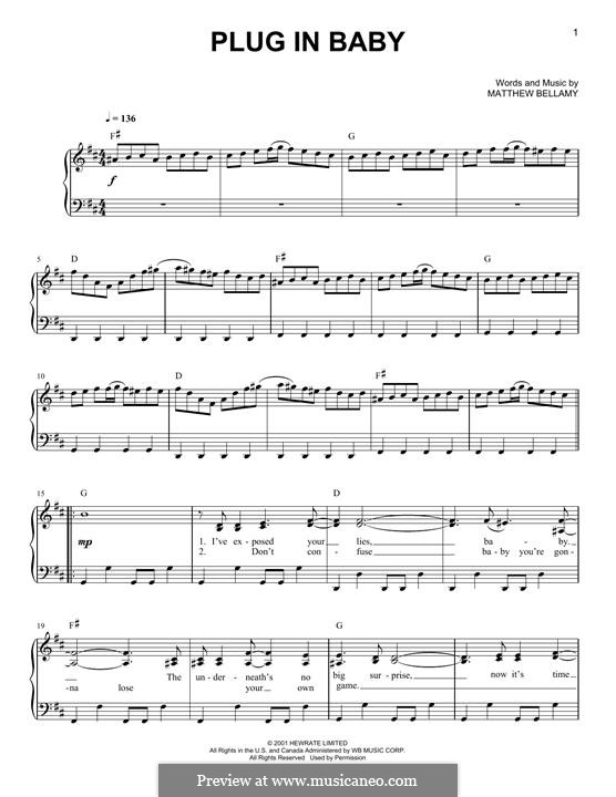 Plug in Baby (Muse): Für Klavier by Matthew Bellamy