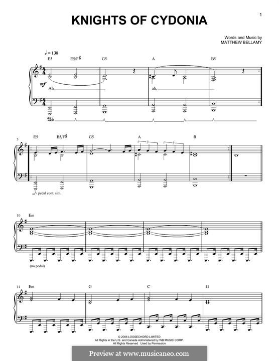 Knights of Cydonia (Muse): Für Klavier by Matthew Bellamy
