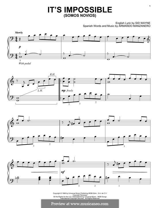 It's Impossible (Somos Novios): Für Klavier by Armando Manzanero, Sid Wayne