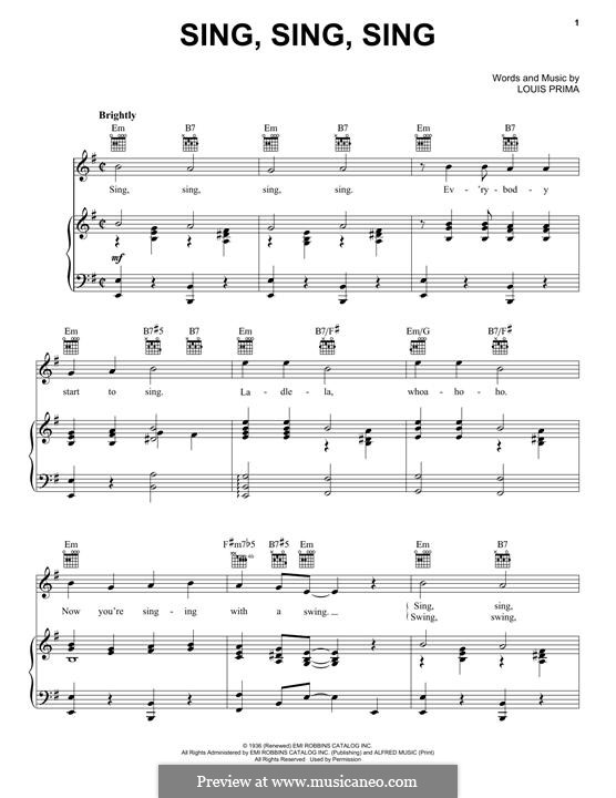 Sing, Sing, Sing (Benny Goodman): Für Stimme und Klavier by Louis Prima