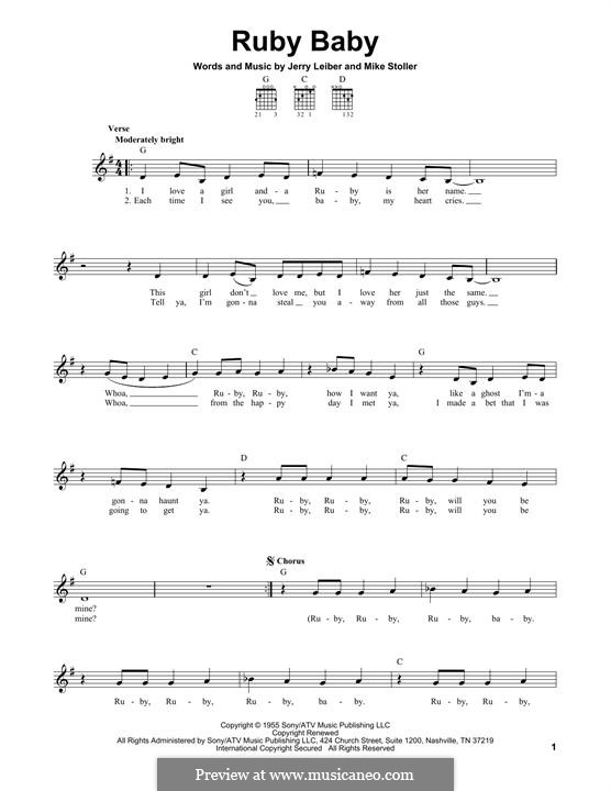 Ruby Baby (Dion): Für Gitarre by Jerry Leiber, Mike Stoller