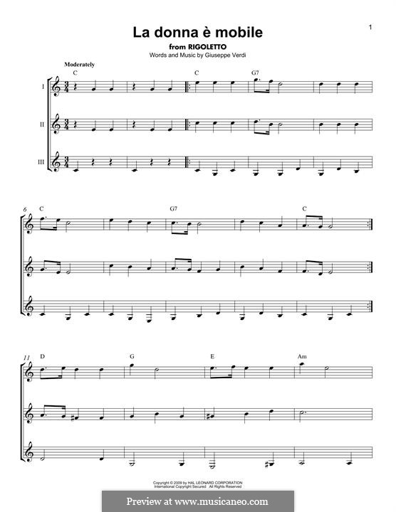 La donna è mobile (Over the Summer Sea) printable scores: Für Gitarre by Giuseppe Verdi